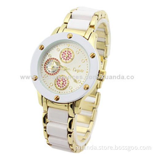 Fashion metal watch, plastic and metal strap match together, IPG plating on case and strap